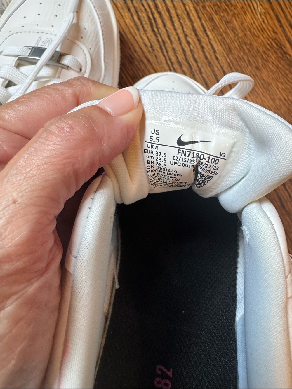 Nike White Leather Sneakers with Teal Heel and Pink AIR Accent - Picture 5 of 5